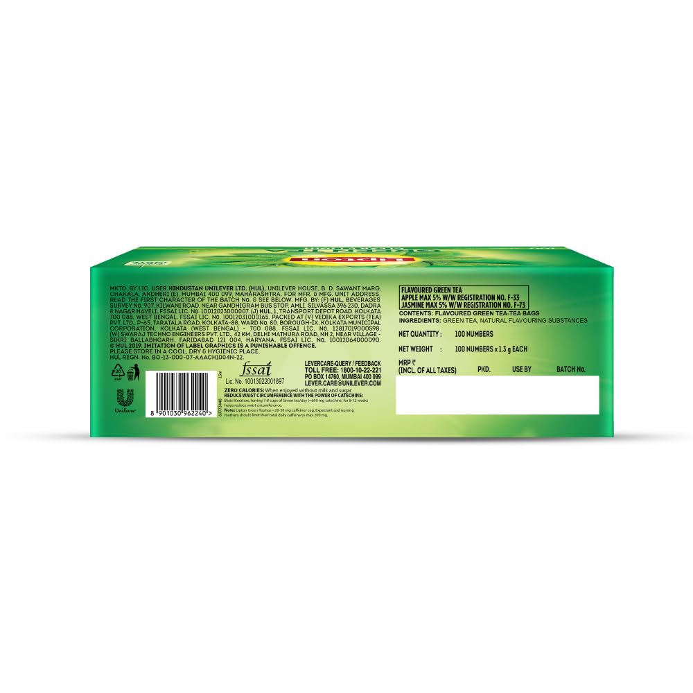 Clear & Light Green Tea Bags 100 Pcs, 130 Grams