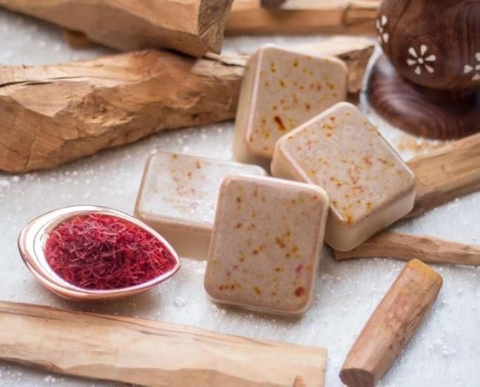 Ghar Soaps Sandalwood & Saffron Magic Soaps For Bath (100 Gms Pack Of 2) | Paraben Free | Chandan & Kesar Bath Soap | Handmade Soaps For Glowing | Skin Brightening Soap For Men & Women