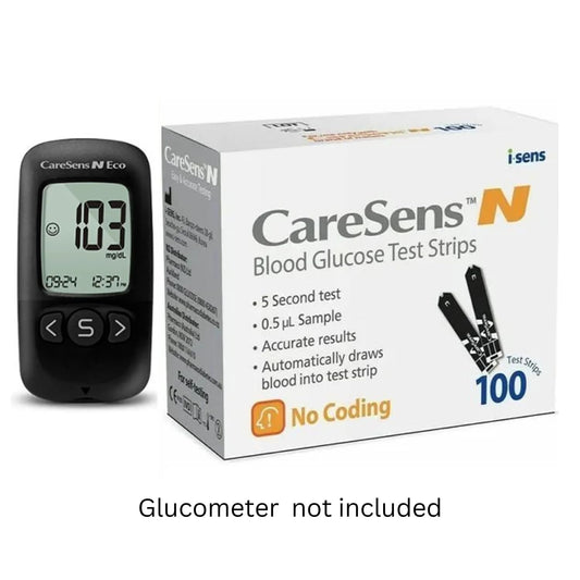 CareSens N 100 Glucose Test Strips with 100 Rossify Lancets | Accurate Blood Sugar Monitoring | Fast & Reliable Results | Compatible with CareSens N Glucometer | Diabetes Care Essentials