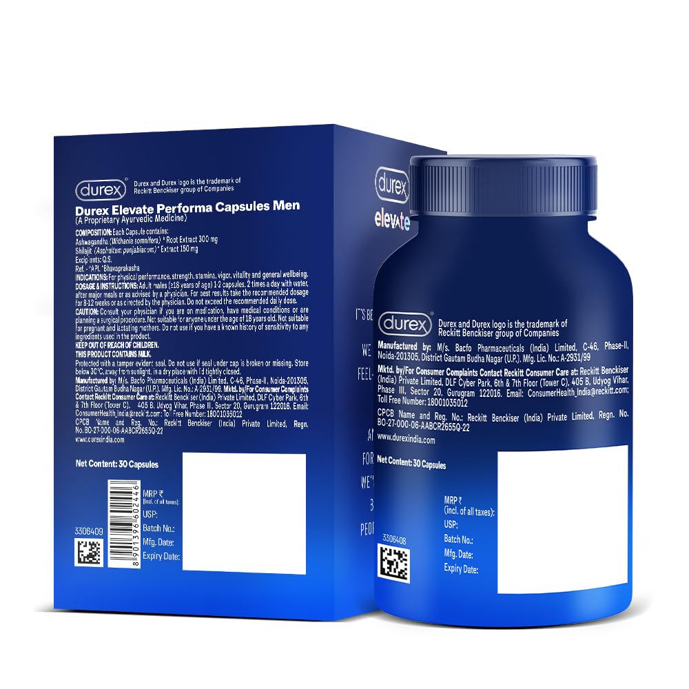 Durex Elevate Performa Shilajit Capsules For Men, 30 Capsule