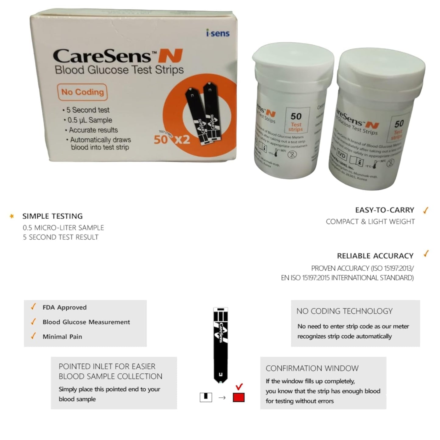 CareSens N 100 Glucose Test Strips with 100 Rossify Lancets | Accurate Blood Sugar Monitoring | Fast & Reliable Results | Compatible with CareSens N Glucometer | Diabetes Care Essentials