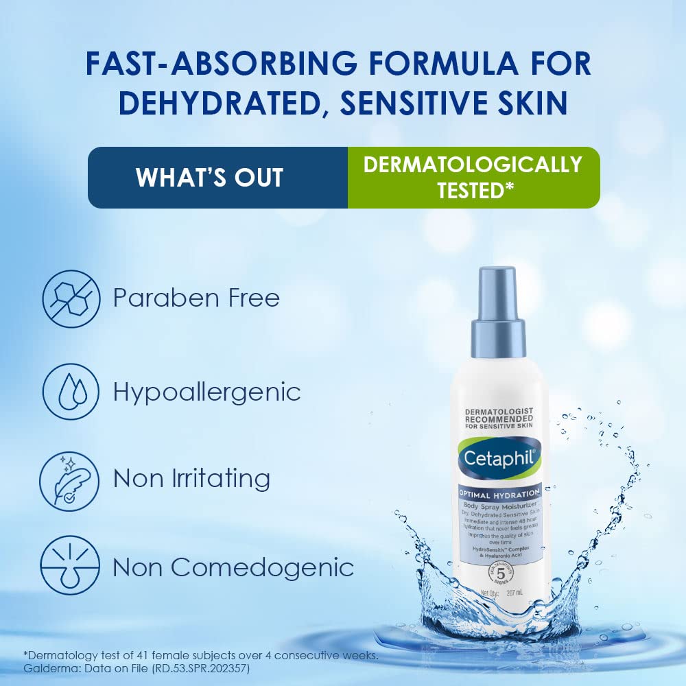 Cetaphil Optimal Hydration Body Spray Moisturizer 207ml | Lightweight moisturizer & non-greasy