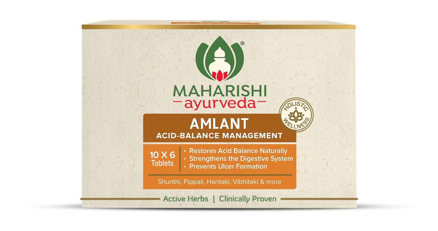 Maharishi Ayurveda Amlant For Acidity Heartburn Gas & Bloating, Strengthens Digestive System Helps in reducing Acidity Recurrence Quick Relief from Acidity Clinically Proven Enriched with Haritaki and other 14 other potent Herbs 60 Tablets