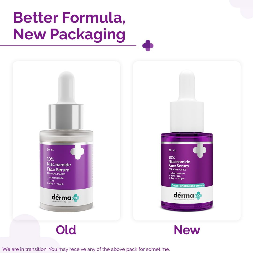 The Derma Co 10% Niacinamide Serum with 2% Zinc, Powered by Deep Penetration Formula™ | Fades Acne Marks, Controls Oil & Reduces Dark Spots | 30 ml