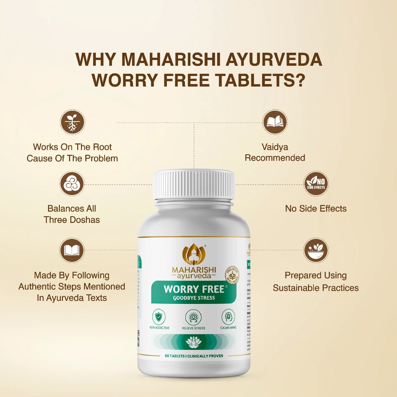 Maharishi Ayurveda Ashwagandha Worry Free Ayurvedic Tablets, Help Keeps The Mind And Body Calm And Relaxed Non Addictive By Maharishi Ayurveda 60 Tablets