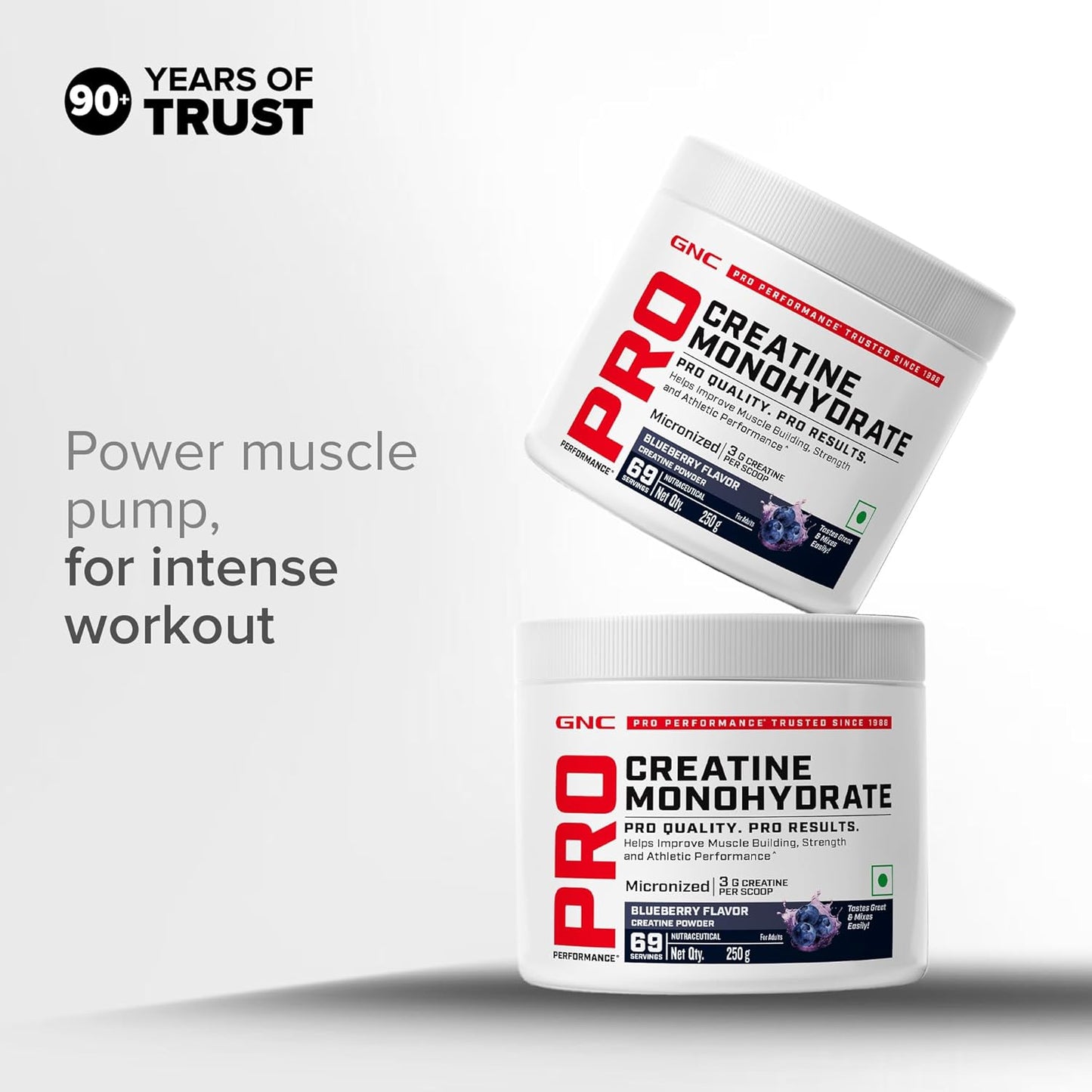 Pro Performance Creatine Monohydrate - 3000mg Creatine Per Scoop | Micronized for Faster Absorption | Boosts Energy, Muscle Volume & Performance | Gluten-Free | Blueberry | 250gm