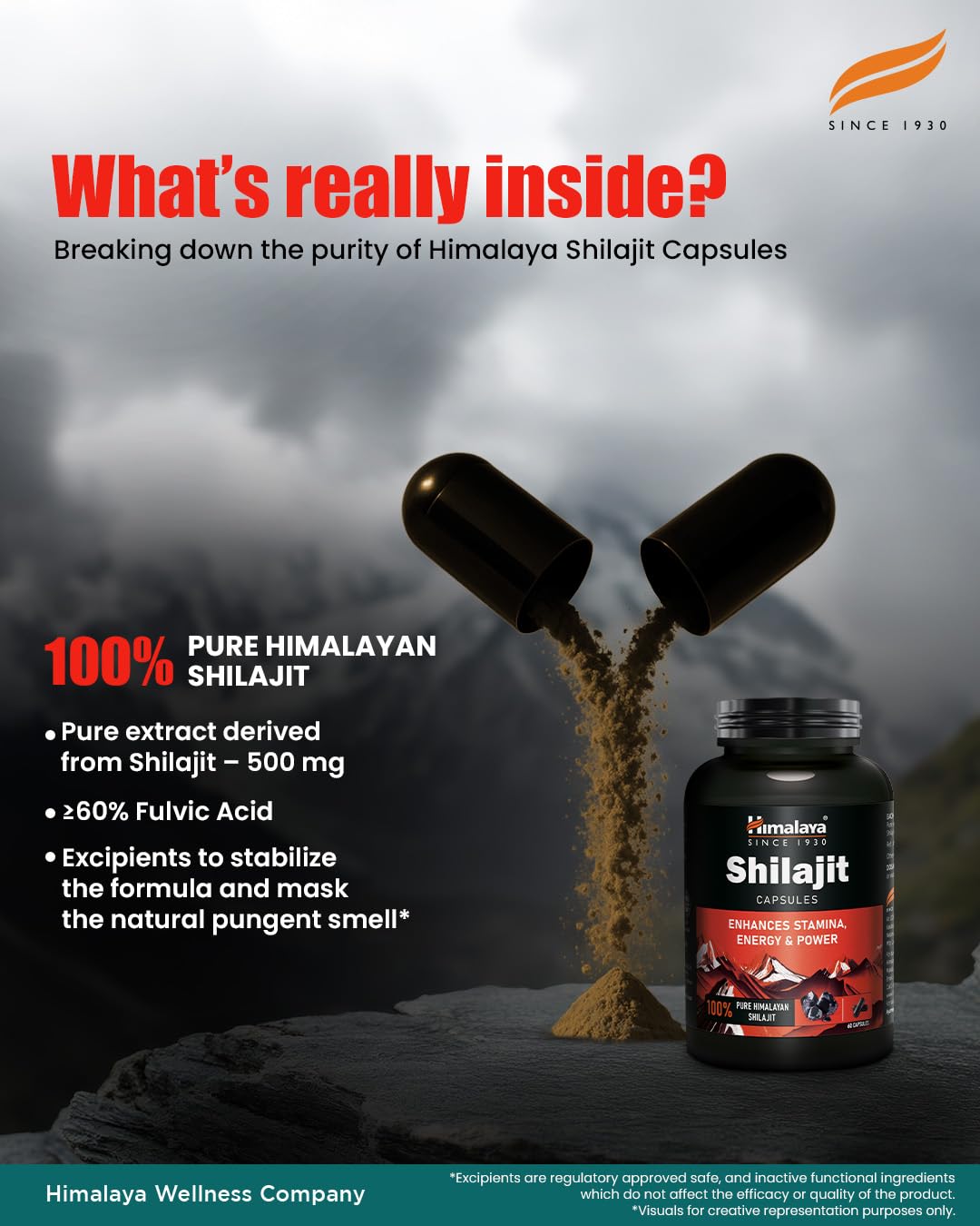 Himalaya Shilajit | 100% Pure Shilajit I 60 Capsules | Enhances Stamina, Energy, and Power | Supports Healthy Testosterone Levels