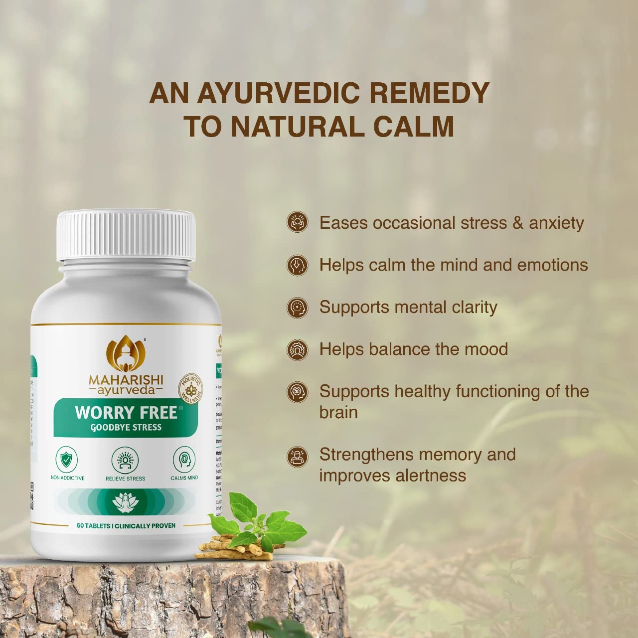 Maharishi Ayurveda Ashwagandha Worry Free Ayurvedic Tablets, Help Keeps The Mind And Body Calm And Relaxed Non Addictive By Maharishi Ayurveda 60 Tablets