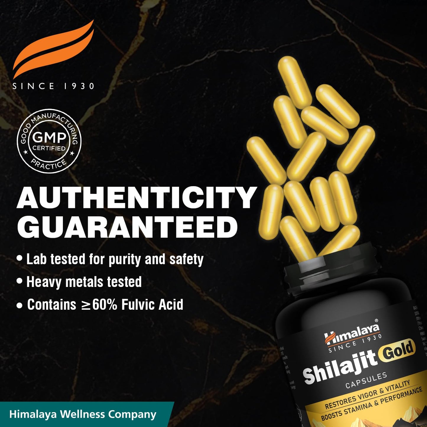 Himalaya Shilajit/Shilajeet Gold Capsules | 100% Pure Himalayan Shilajit + 24 Carat Gold | 20 Capsules | Restores Vigor and Vitality | Boosts Stamina and Performance