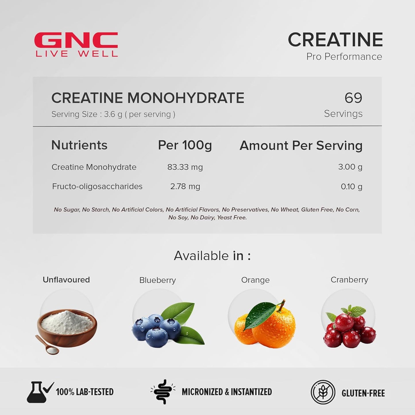 Pro Performance Creatine Monohydrate - 3000mg Creatine Per Scoop | Micronized for Faster Absorption | Boosts Energy, Muscle Volume & Performance | Gluten-Free | Blueberry | 250gm
