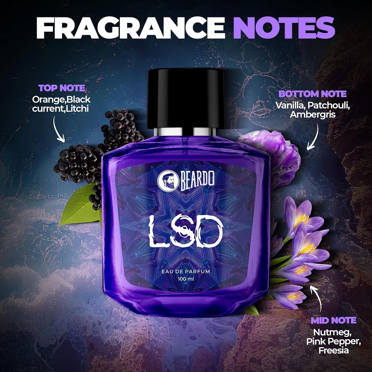 BEARDO Perfume For Men - LSD, 100Ml | Amber Spicy Scent | Concentrated Sprays - Long Lasting Fragrance | Eau De Parfum Gift For Men | Strong EDP For Men | Gift For Husband | Gift For Boyfriend