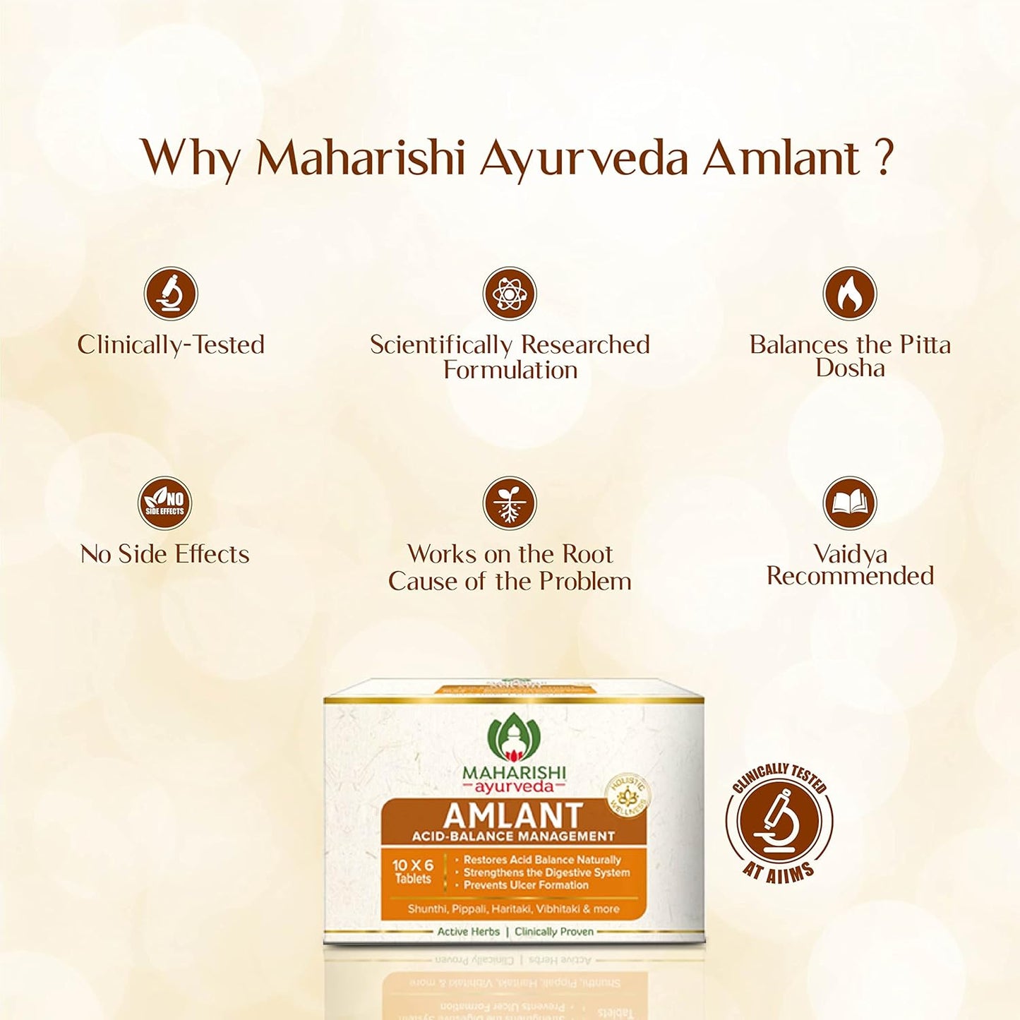 Maharishi Ayurveda Amlant For Acidity Heartburn Gas & Bloating, Strengthens Digestive System Helps in reducing Acidity Recurrence Quick Relief from Acidity Clinically Proven Enriched with Haritaki and other 14 other potent Herbs 60 Tablets