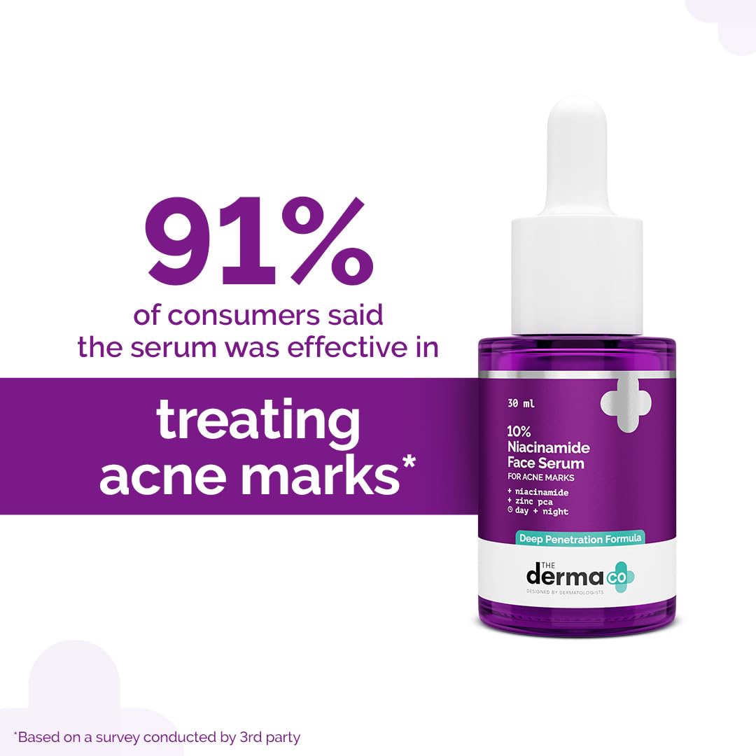 The Derma Co 10% Niacinamide Serum with 2% Zinc, Powered by Deep Penetration Formula™ | Fades Acne Marks, Controls Oil & Reduces Dark Spots | 30 ml