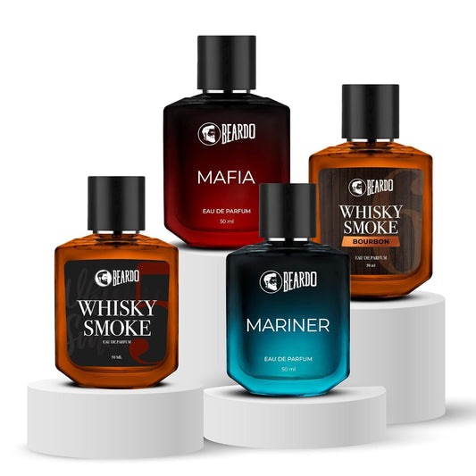 BEARDO Thug Life Edp Combo Whisky Smoke, Mafia, Mariner & Bourbon Perfume For Men (50ml X 4) | Long Lasting Perfume for Men | Long Lasting Fragance | Fresh Eau De Parfum | Premium, Strong Long Lasting | Gift Set for Men
