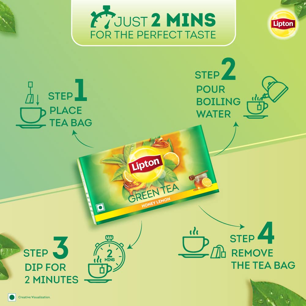 Honey Lemon Green Tea Bags 100 pcs, All Natural Flavour, Zero Calories