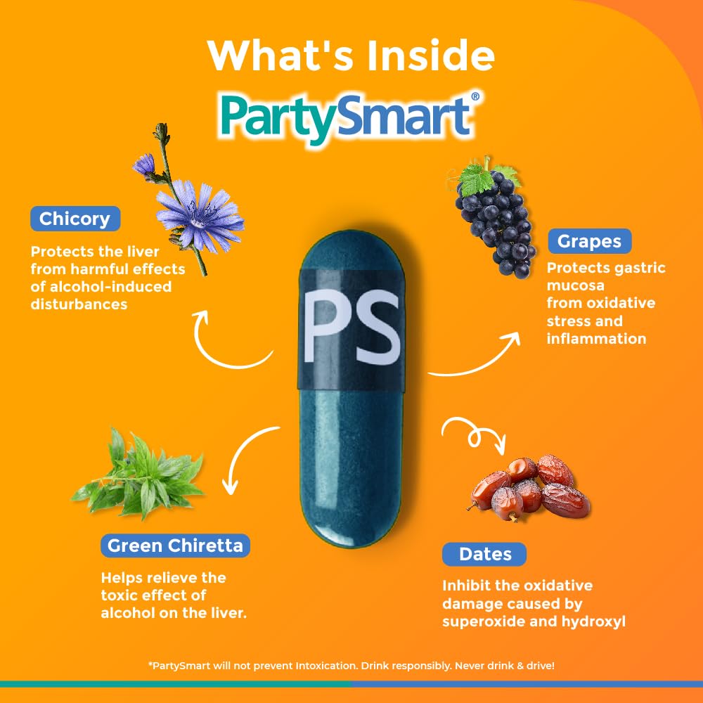 PartySmart, 25 capsules |Prevents hangover & helps support liver
