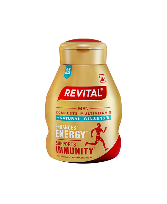 Revital H Multivitamin For Men (60 Capsules) With Natural Ginseng, Zinc, 10 Vitamins & 8 Minerals For Daily Energy, Stamina & Immunity