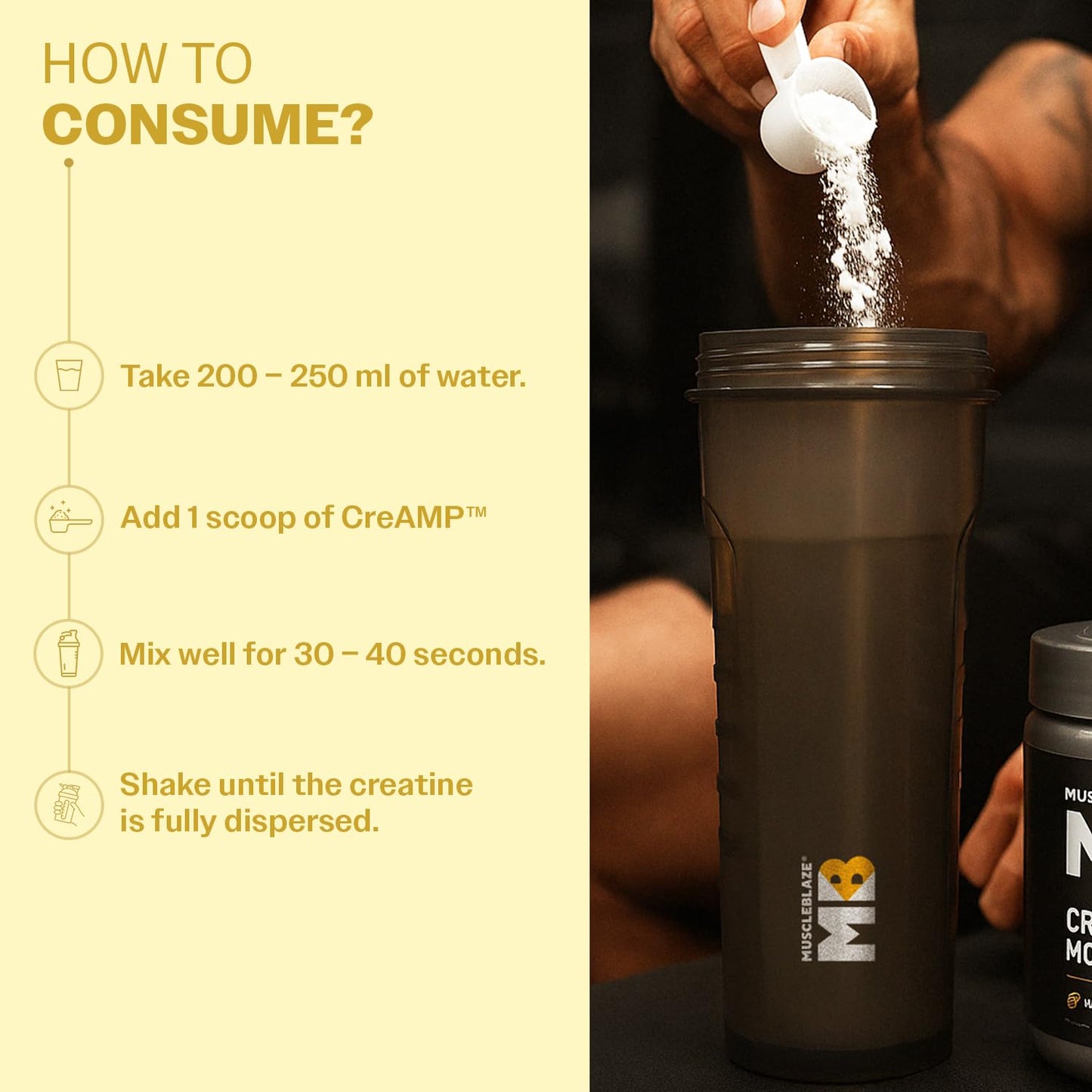 MuscleBlaze Micronised Creatine Monohydrate CreAMP Powder, Citrus Blast (30 Servings, 120g) | Trustified Certified Creatine