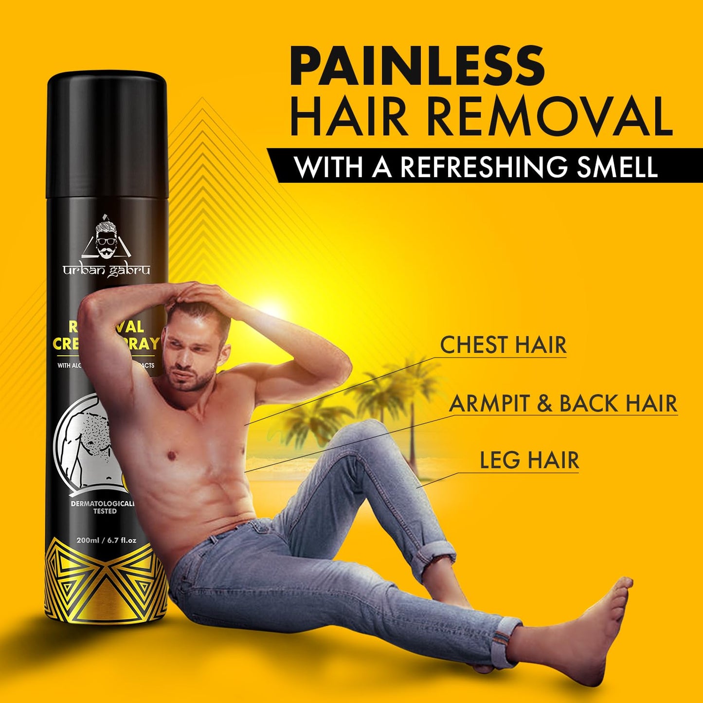 urbangabru Hair Removal Spray (200 ml) | Body Hair Removal In 3-5 Minutes For Men| Painless Body Hair Removal Cream For Chest, Back, Legs, Under Arms (Pack Of 2)