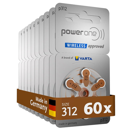 Power One P312 Hearing Aid Battery, 60 Pieces (6 x 10)