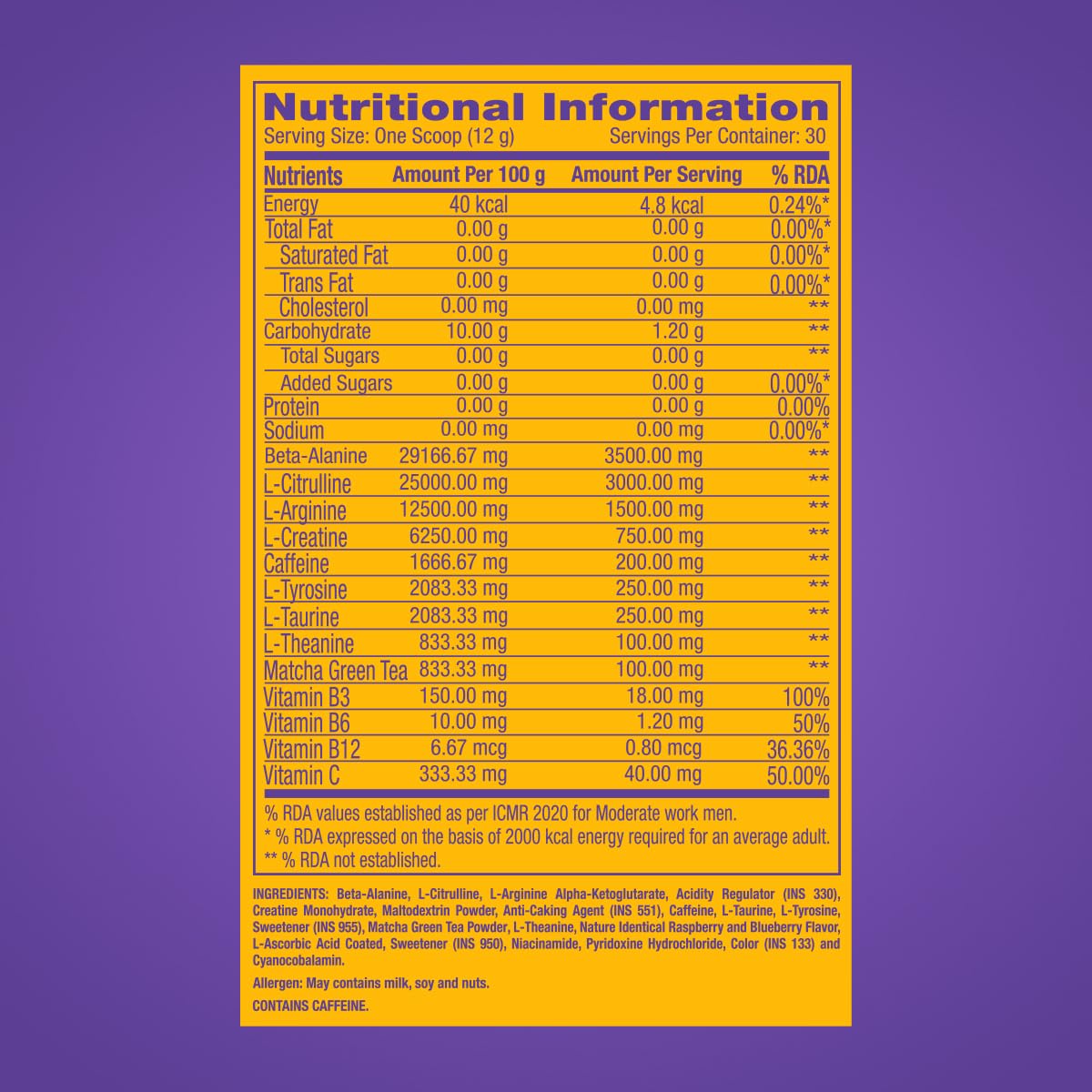 Pro Performance Pre-Workout | 360 gm | 30 Servings | Boosts Energy & Endurance | Improves Focus