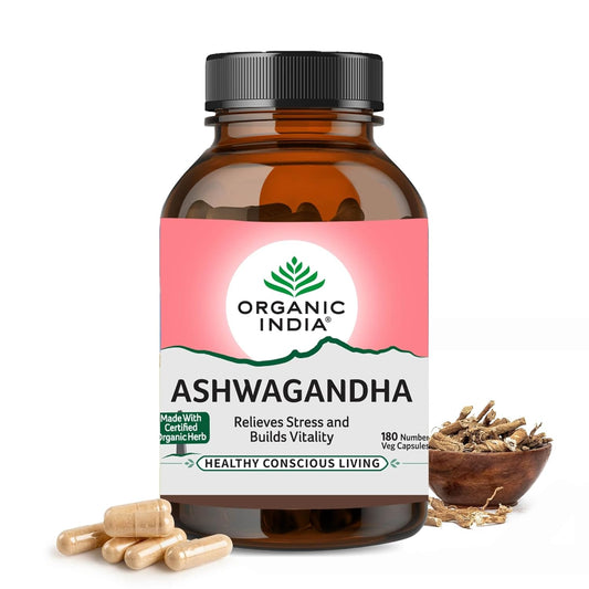 Organic India Ashwagandha Capsules - 60 Veg Caps, Vitality & Relieves Stress, Naturally Boosts Energy & Stamina, Improves Immune System