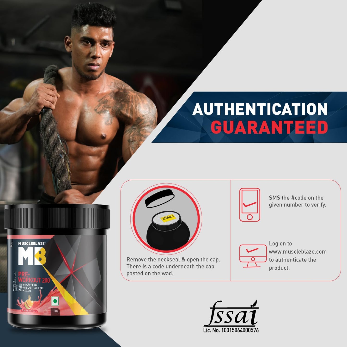 Pre Workout 200 (Fruit Splash, 16 servings, 100g) | 200mg Caffeine, 2200mg Citrulline