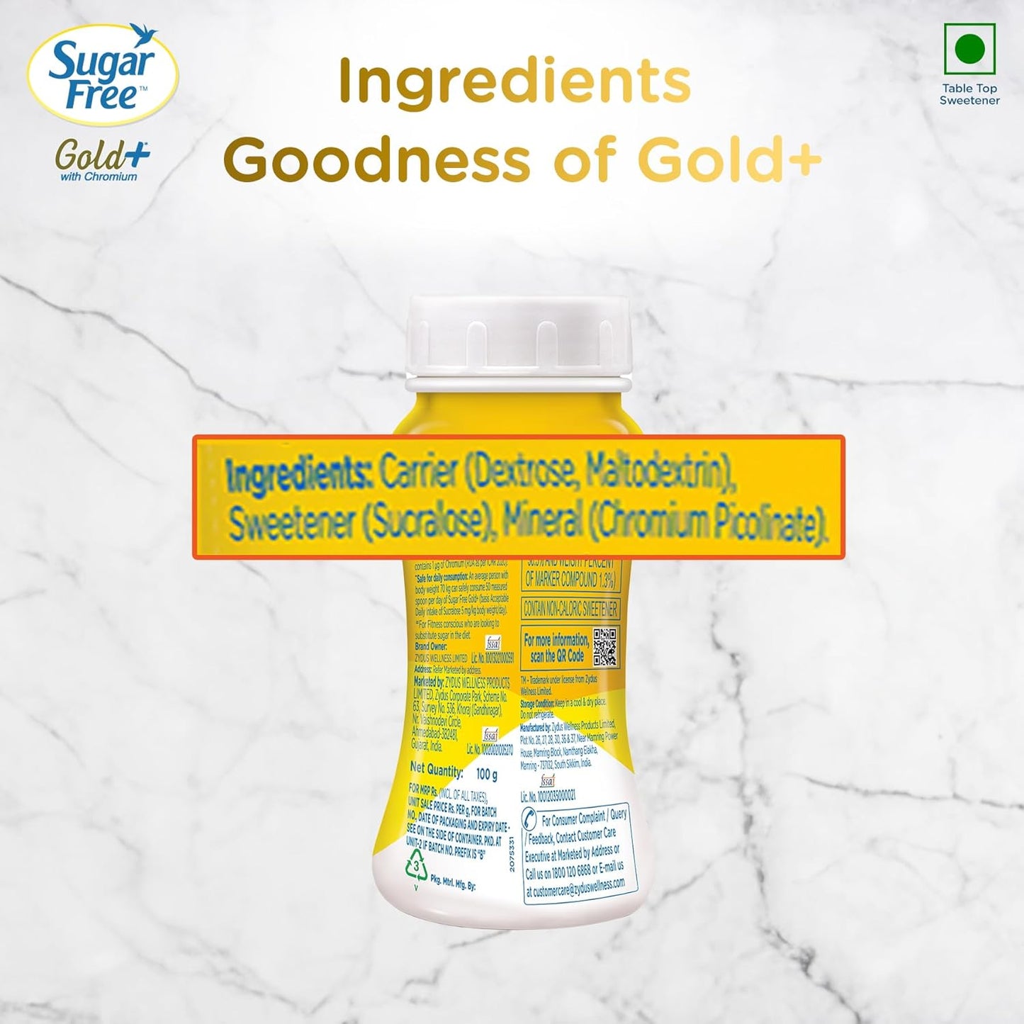 Sugar Free Gold, 100g, Jar (Pack of 2)| Equivalent to Sweetness from 2kg Sugar