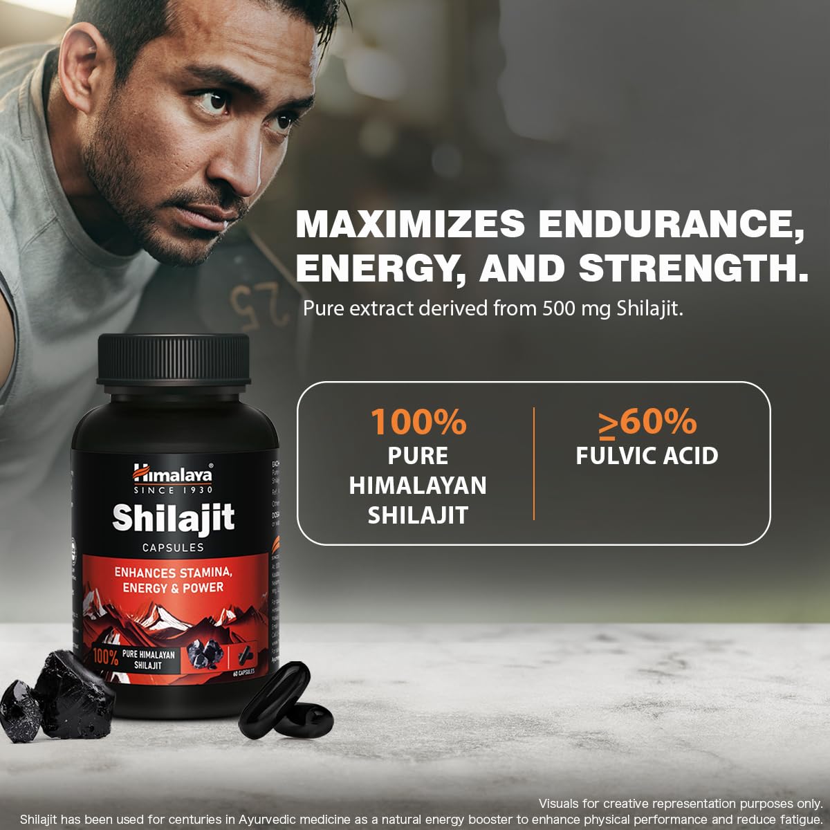 Himalaya Shilajit | 100% Pure Shilajit I 60 Capsules | Enhances Stamina, Energy, and Power | Supports Healthy Testosterone Levels
