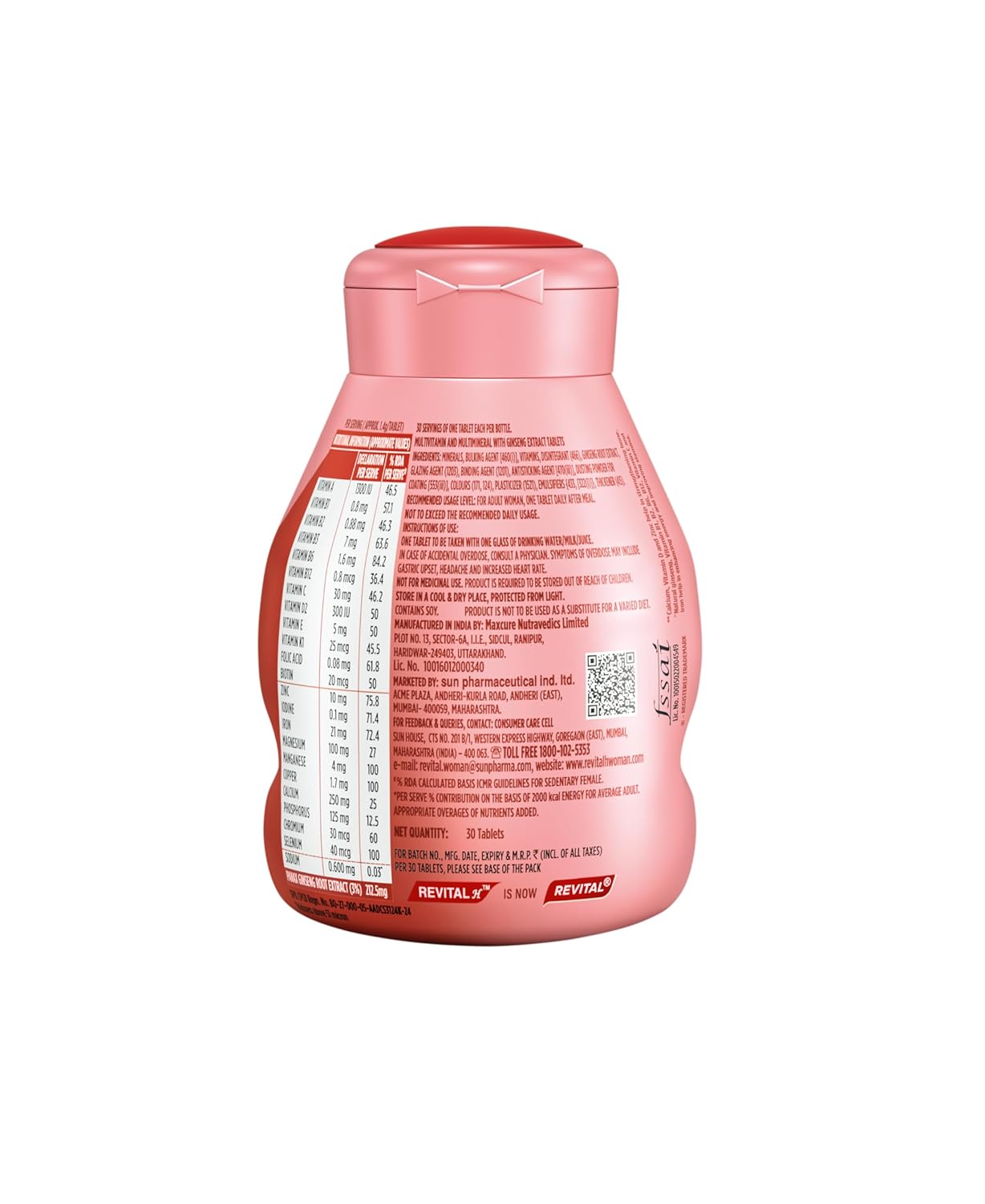 Revital H For Woman With Multivitamins, Calcium, Zinc & Natural Ginseng For Daily Immunity Strong Bones, And Enhances Energy Level - 60 Tablets, 5 Grams