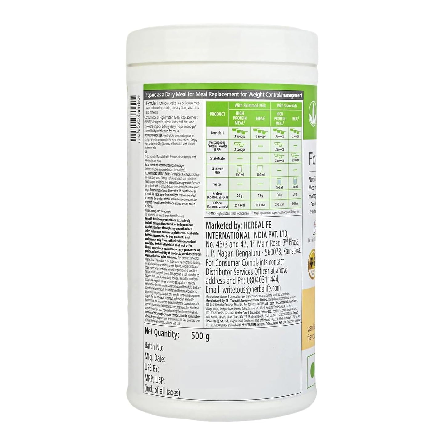 Formula 1- Nutritional Shake Mix -Vanilla- 500 Gms