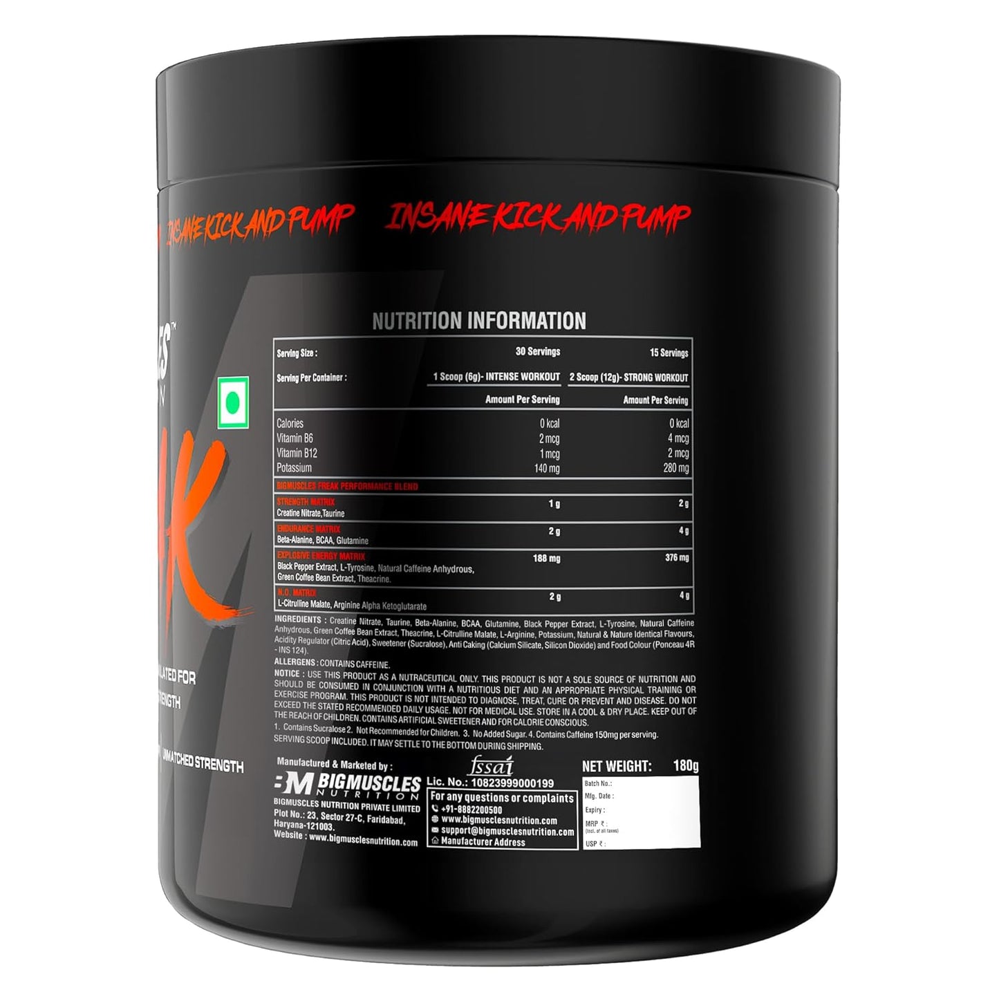 Bigmuscles Nutrition Freak Pre-Workout [30 Servings, Sex on the Beach] | Increased Energy, Strength, Mental Focus & Powerfull Pumps | 180 gm
