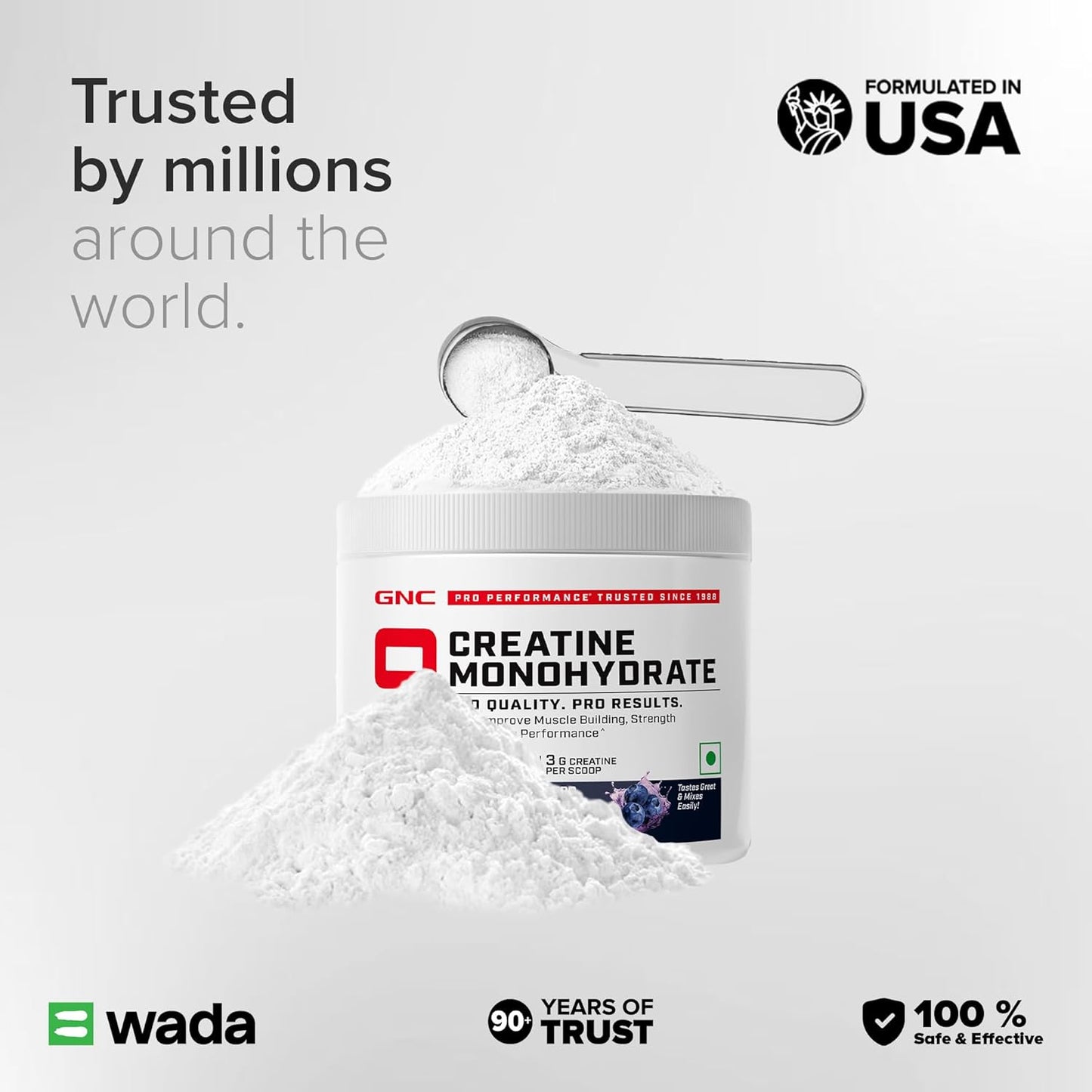 Pro Performance Creatine Monohydrate - 3000mg Creatine Per Scoop | Micronized for Faster Absorption | Boosts Energy, Muscle Volume & Performance | Gluten-Free | Blueberry | 250gm