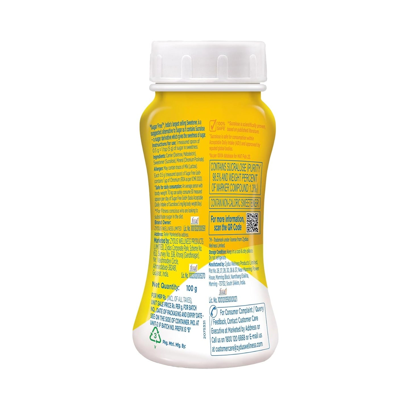 Sugar Free Gold, 100g, Jar (Pack of 2)| Equivalent to Sweetness from 2kg Sugar