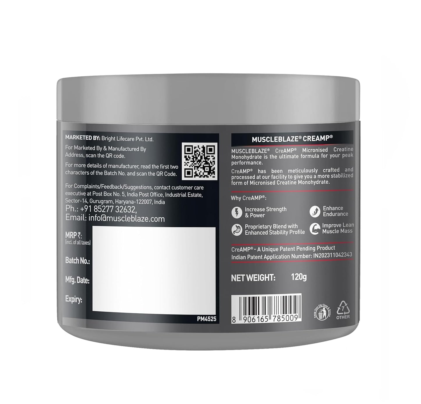 MuscleBlaze Micronised Creatine Monohydrate CreAMP Powder, Citrus Blast (30 Servings, 120g) | Trustified Certified Creatine