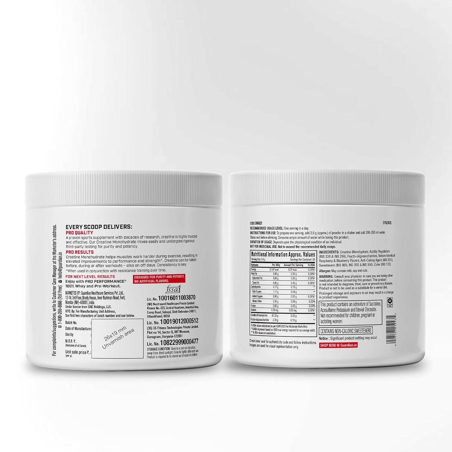 Pro Performance Creatine Monohydrate - 3000mg Creatine Per Scoop | Micronized for Faster Absorption | Boosts Energy, Muscle Volume & Performance | Gluten-Free | Blueberry | 250gm