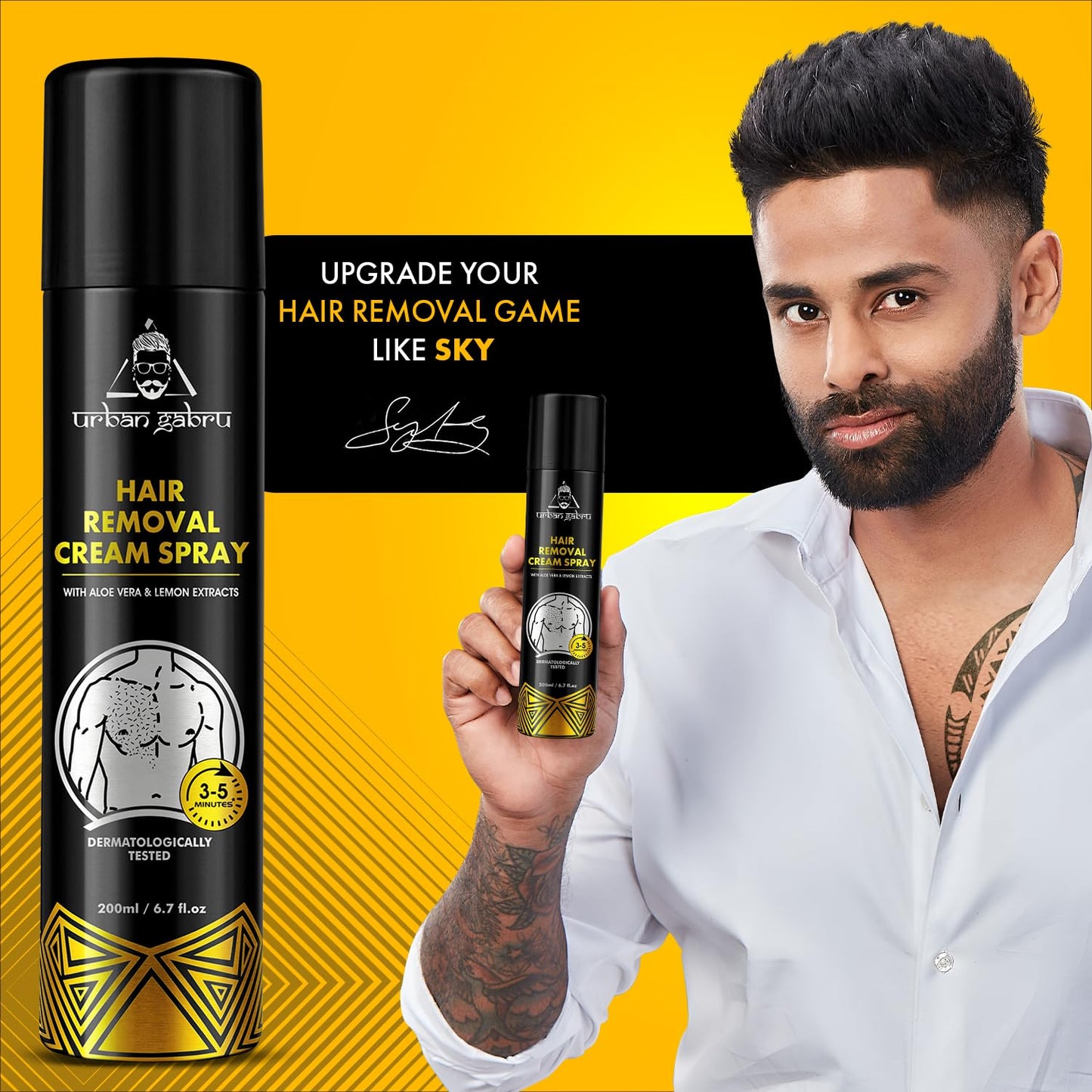 urbangabru Hair Removal Spray (200 ml) | Body Hair Removal In 3-5 Minutes For Men| Painless Body Hair Removal Cream For Chest, Back, Legs, Under Arms (Pack Of 2)
