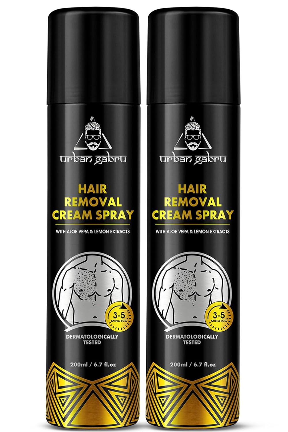 urbangabru Hair Removal Spray (200 ml) | Body Hair Removal In 3-5 Minutes For Men| Painless Body Hair Removal Cream For Chest, Back, Legs, Under Arms (Pack Of 2)