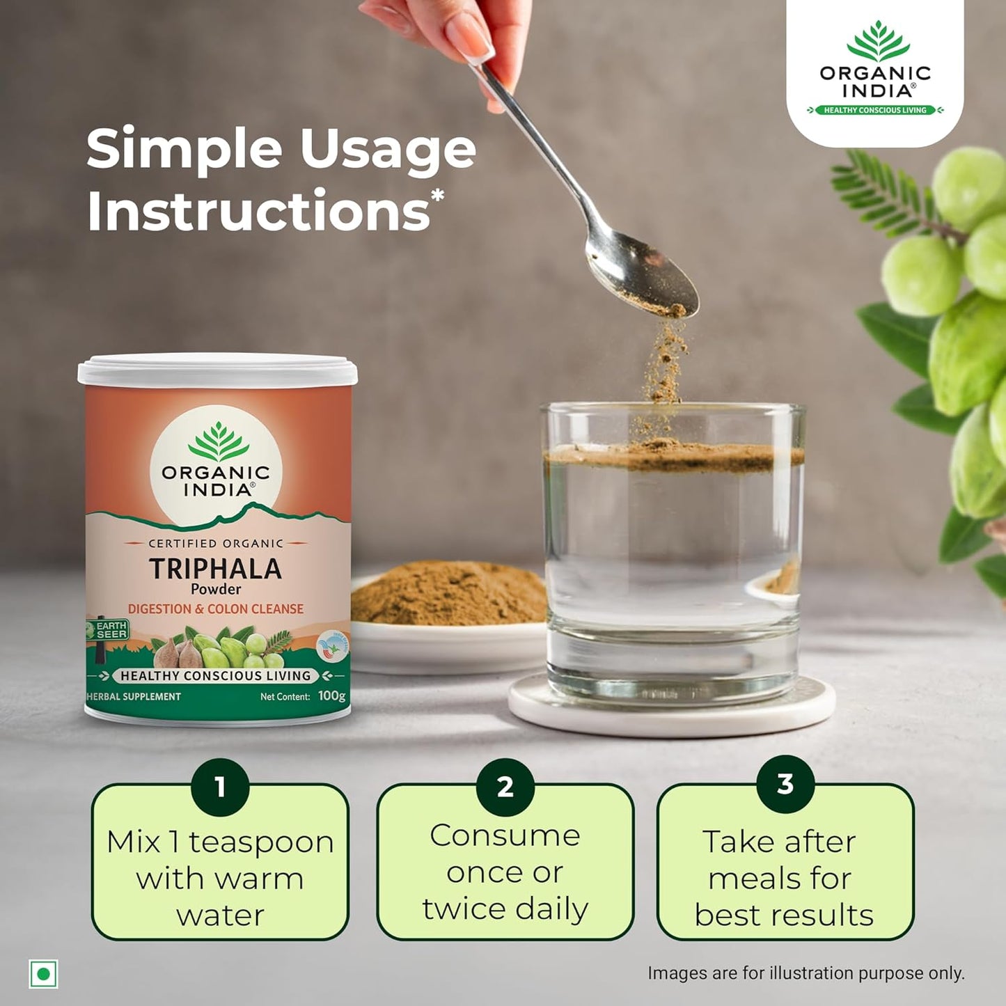 Organic India Triphala Powder - 100g, Supports Immune System, Colon & Digestion, For Balanced Bowel & Gut Health, Contains Bioactives and Antioxidants