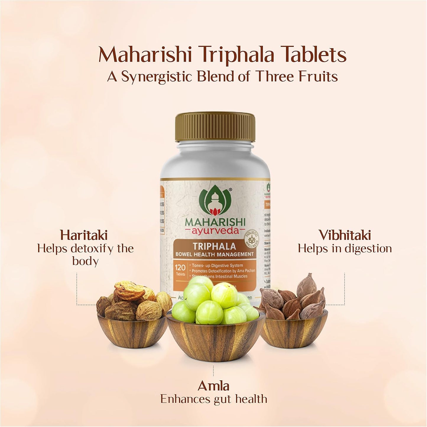 Maharishi Ayurveda Triphala Tablets 1000mg 120 Tablets | Supports Healthy Digestion | Improves Bowel Wellness| Relieves Constipation | Pure Herbs Used |100% Ayurvedic