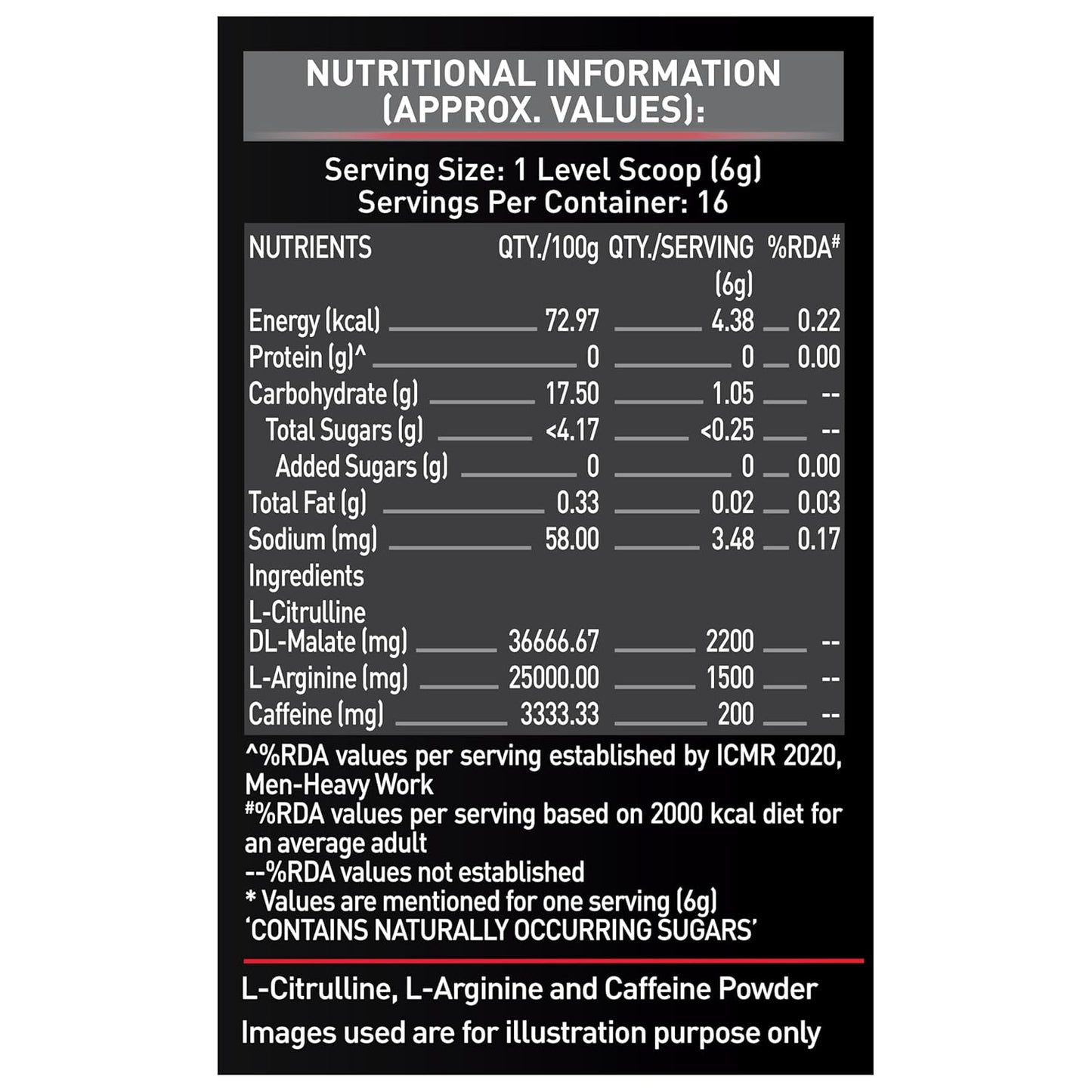 Pre Workout 200 (Fruit Splash, 16 servings, 100g) | 200mg Caffeine, 2200mg Citrulline