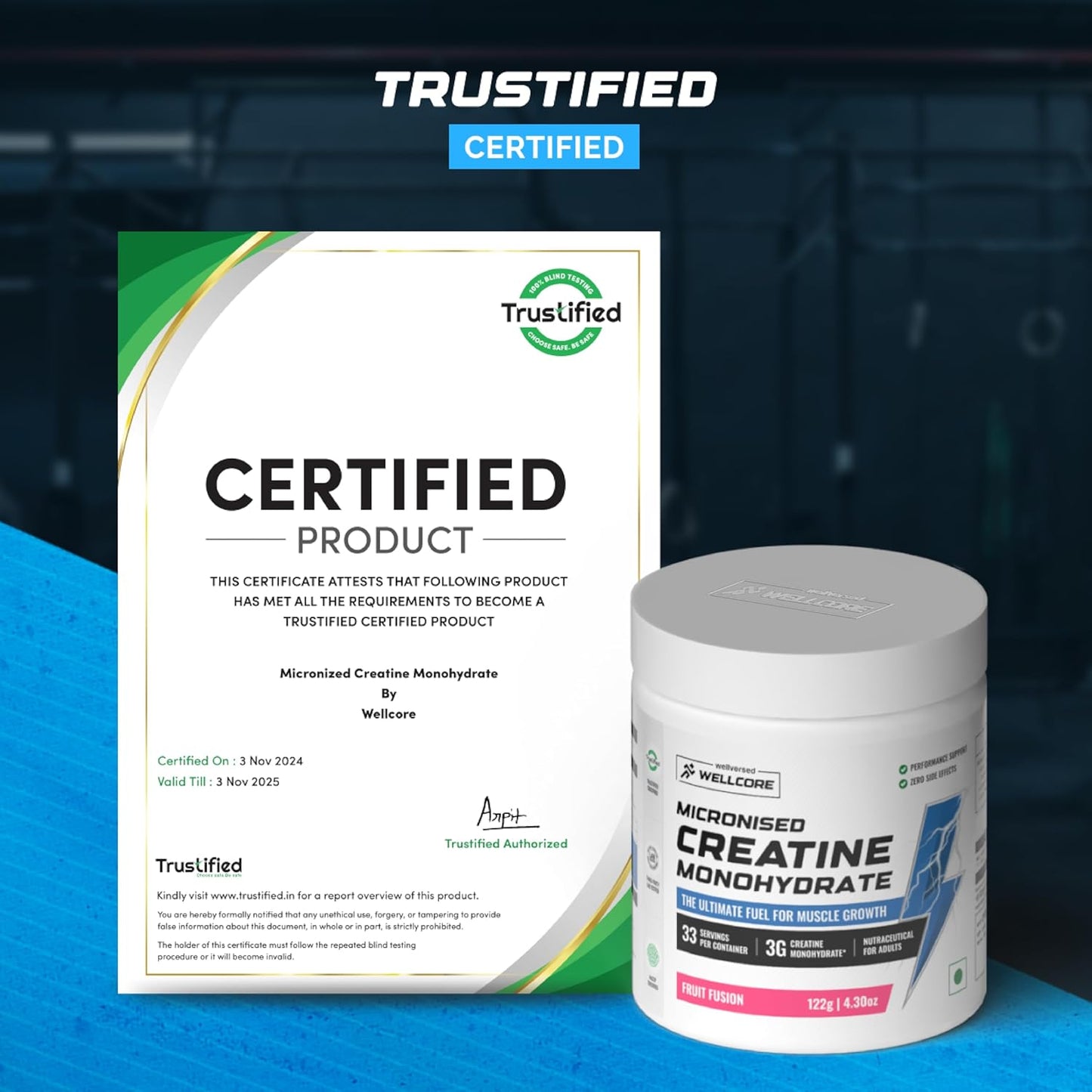 Wellcore - Pure Micronised Creatine Monohydrate (Fruit Fusion, 33 Servings) | Rapid Absorption | Enhanced Muscle strength & Power, Powder, 1 count