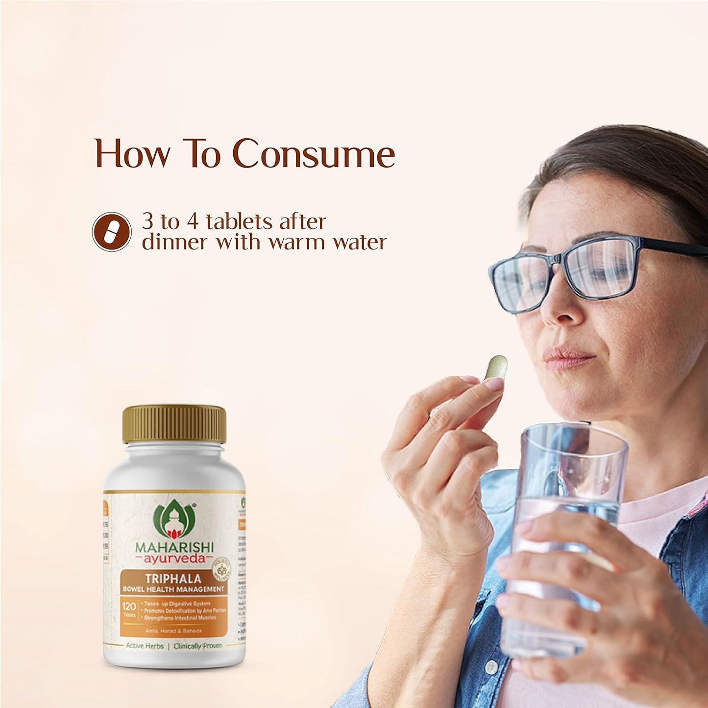 Maharishi Ayurveda Triphala Tablets 1000mg 120 Tablets | Supports Healthy Digestion | Improves Bowel Wellness| Relieves Constipation | Pure Herbs Used |100% Ayurvedic