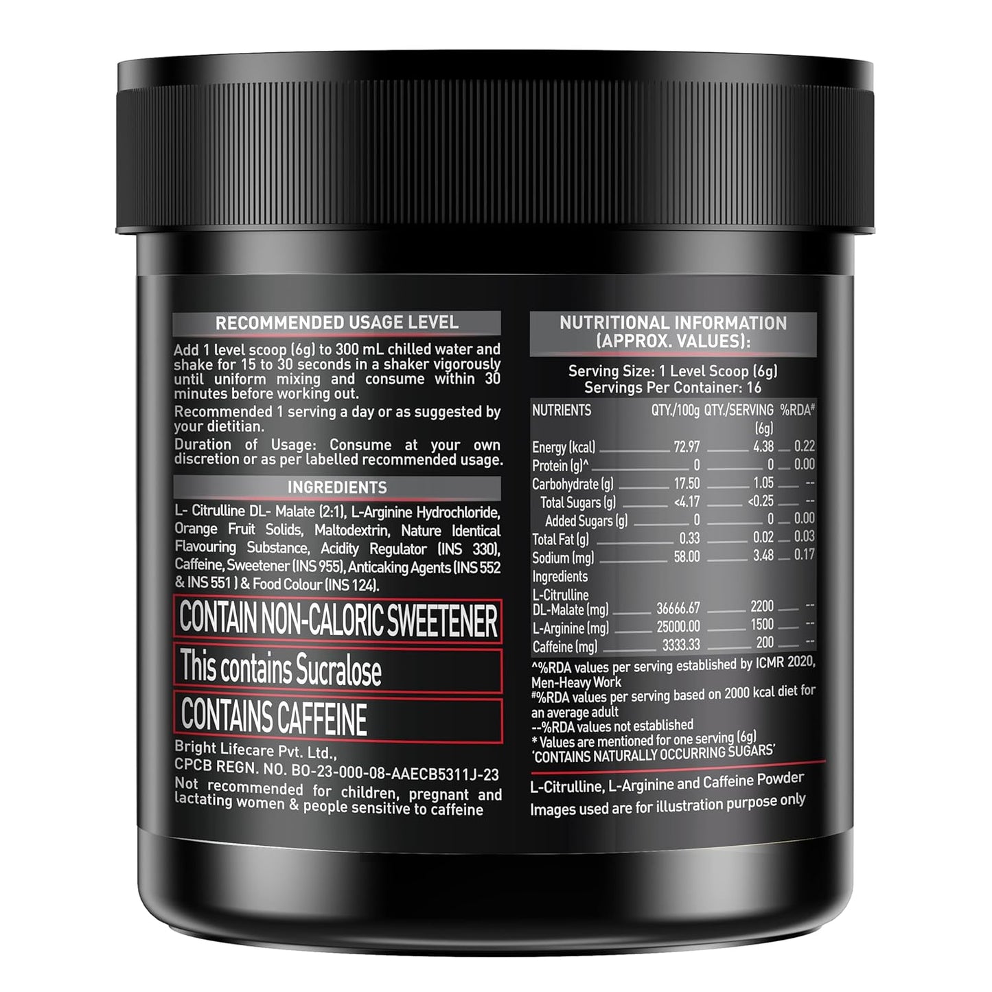 Pre Workout 200 (Fruit Splash, 16 servings, 100g) | 200mg Caffeine, 2200mg Citrulline