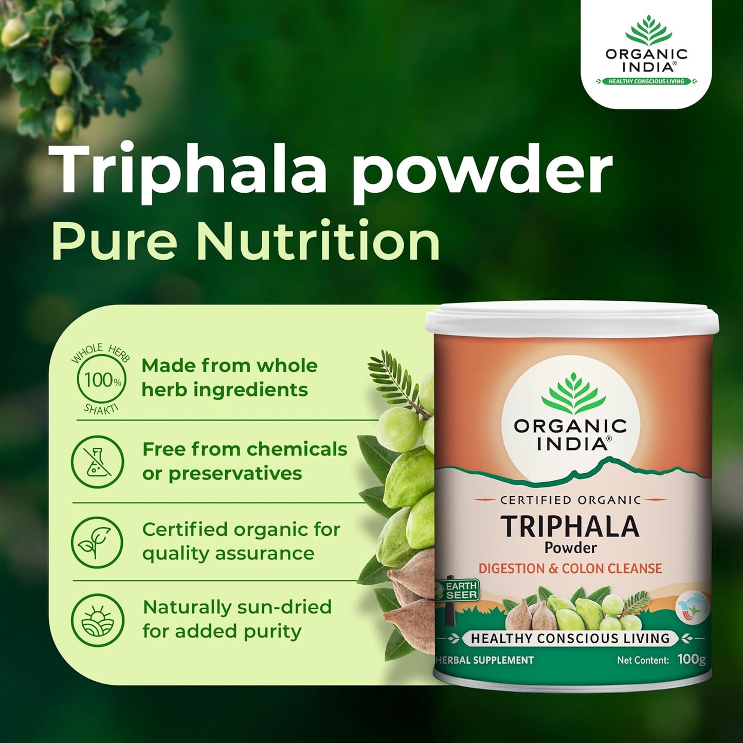 Organic India Triphala Powder - 100g, Supports Immune System, Colon & Digestion, For Balanced Bowel & Gut Health, Contains Bioactives and Antioxidants