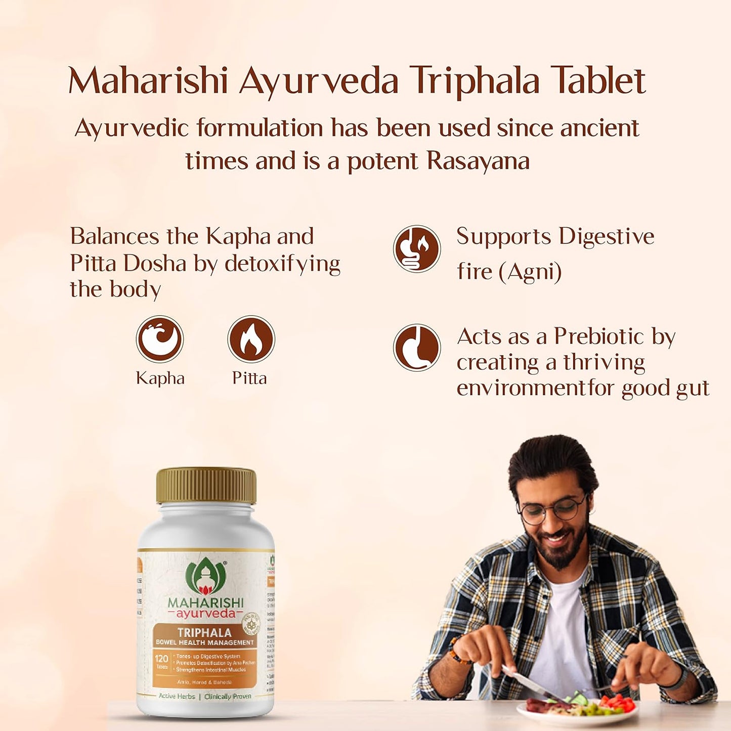 Maharishi Ayurveda Triphala Tablets 1000mg 120 Tablets | Supports Healthy Digestion | Improves Bowel Wellness| Relieves Constipation | Pure Herbs Used |100% Ayurvedic