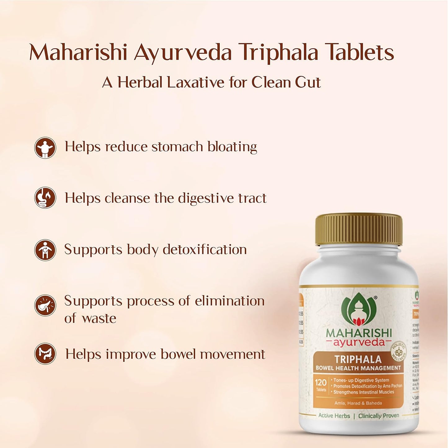 Maharishi Ayurveda Triphala Tablets 1000mg 120 Tablets | Supports Healthy Digestion | Improves Bowel Wellness| Relieves Constipation | Pure Herbs Used |100% Ayurvedic